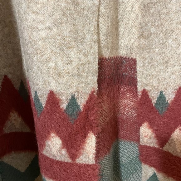 NEW Olive & Leaf Fuzzy Sweater Cardigan Red Green Beige Women US Size Small - Picture 3 of 6